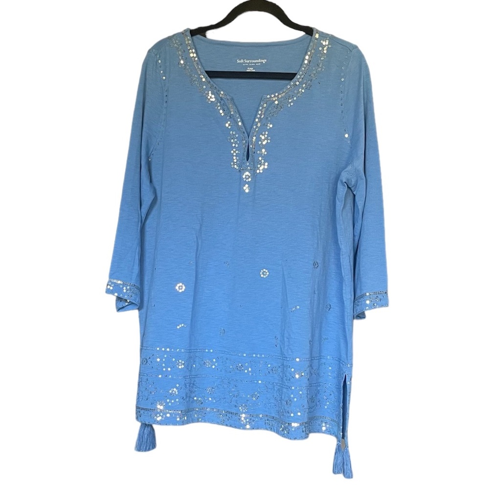 Soft Surroundings Kerala Knit Sequin Tassel Tunic Size XL
